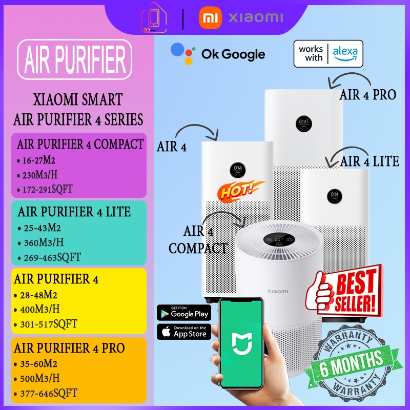 <24 Hours Ship> Xiaomi Smart Air Purifier Global Version 4Compact/4lite/4Pro Mi Home App Control Air Treatment Purifier