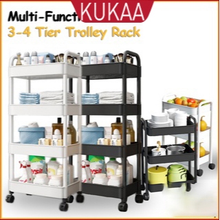 Kukaa 3 Tier Multifunction Trolley Rack Office Shelves Home Plastic With Wheel Kitchen Rack Rack
