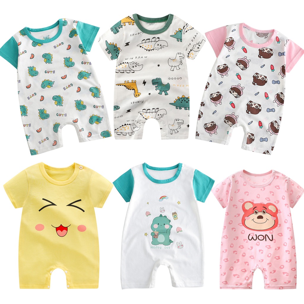 [M'sia Stock]Newborn-18mths Baby Onesies Baby Boy Baby Girl One Piece Short-sleeved Romper Baju Bayi