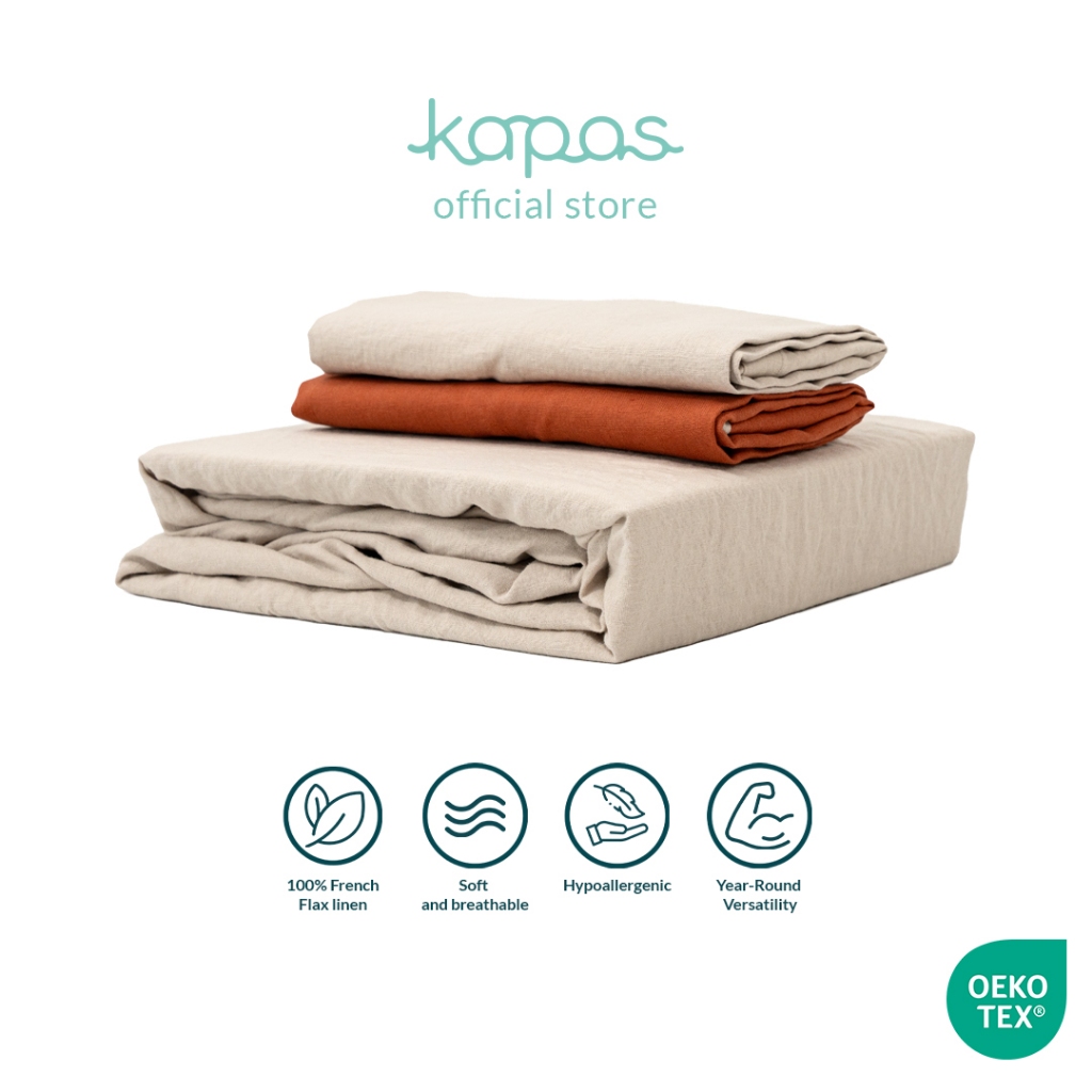 KAPAS LIVING | Fitted Bedsheet Set | French Linen | Bedsheet + Pillowcase | Single/Queen/King/Sk