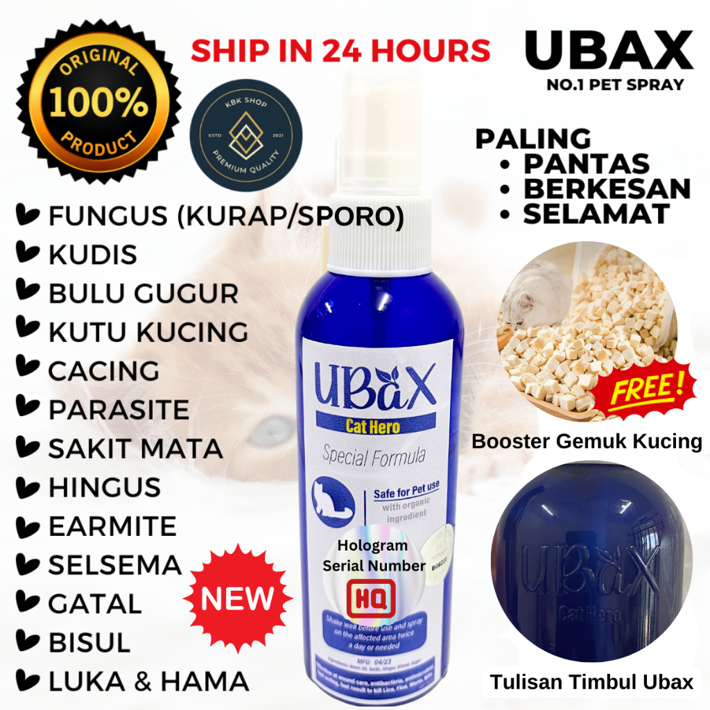 Ubax Ubat Kutu Kucing Ubat Kurap Kucing Ubat Selsema Kucing Luka Hama Sakit Mata Pets Spray Fungus 100mL