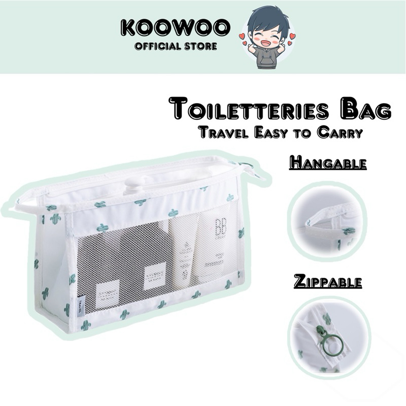 KOOWOO Toiletteries Bag Zipable Hangable Travel Make Up Skin Care Pouch Beg Make Mekap