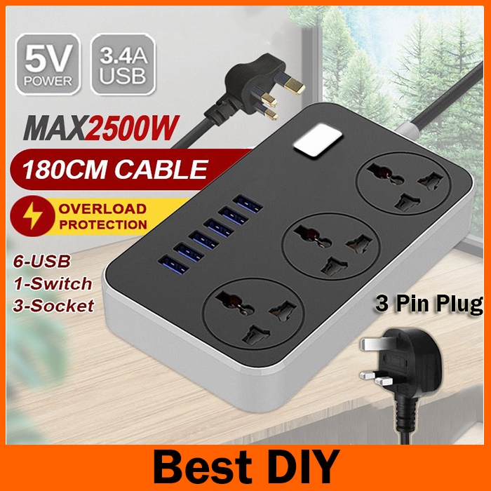 6 USB Port 3 Universal Power Strip Extension Plug Power Socket Electric Sockets Elektrik Soket Extension Cords