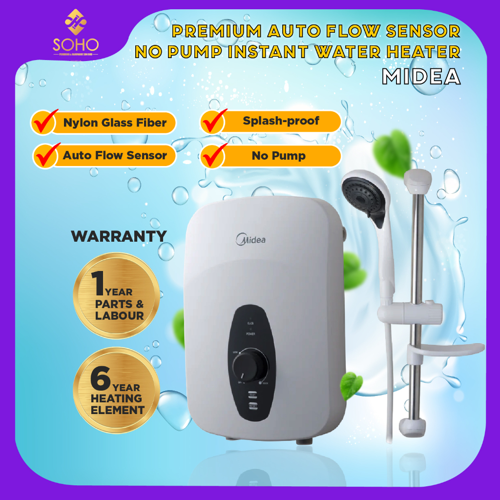 MIDEA Water Heater Shower Instant Water Heater MWH-38Q No Pump Shower Heater Hot Water Home Shower Heater Pemanas Air