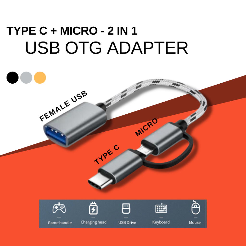 Type-C OTG + Micro 2 in 1 USB OTG Adapter for Android Smart Phone Connect to Printer Pendrive Mouse Keyboard etc