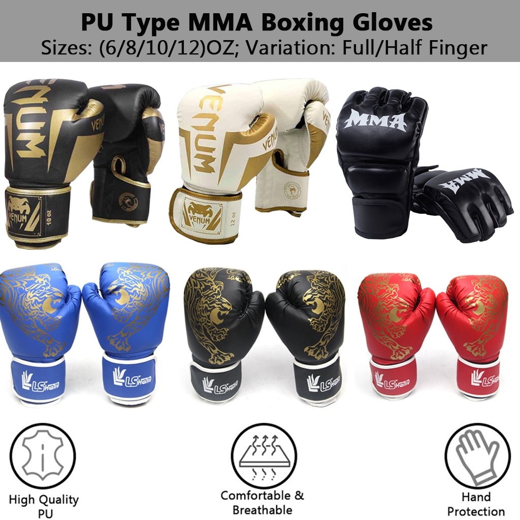 3H Boxing/MMA Gloves [Full/Half Finger]for Training & Muay Thai Punching Taekwondo Combat Gloves