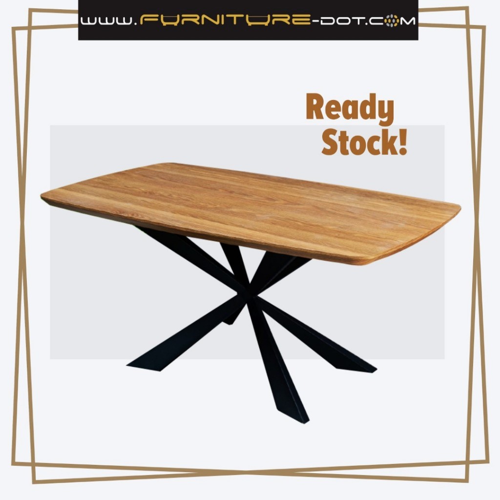 Criss Cross Luxury Dining Table 1.6m / Wooden Table with Cross Legs / 6 Seater Meja Makan Moden - FRM5193