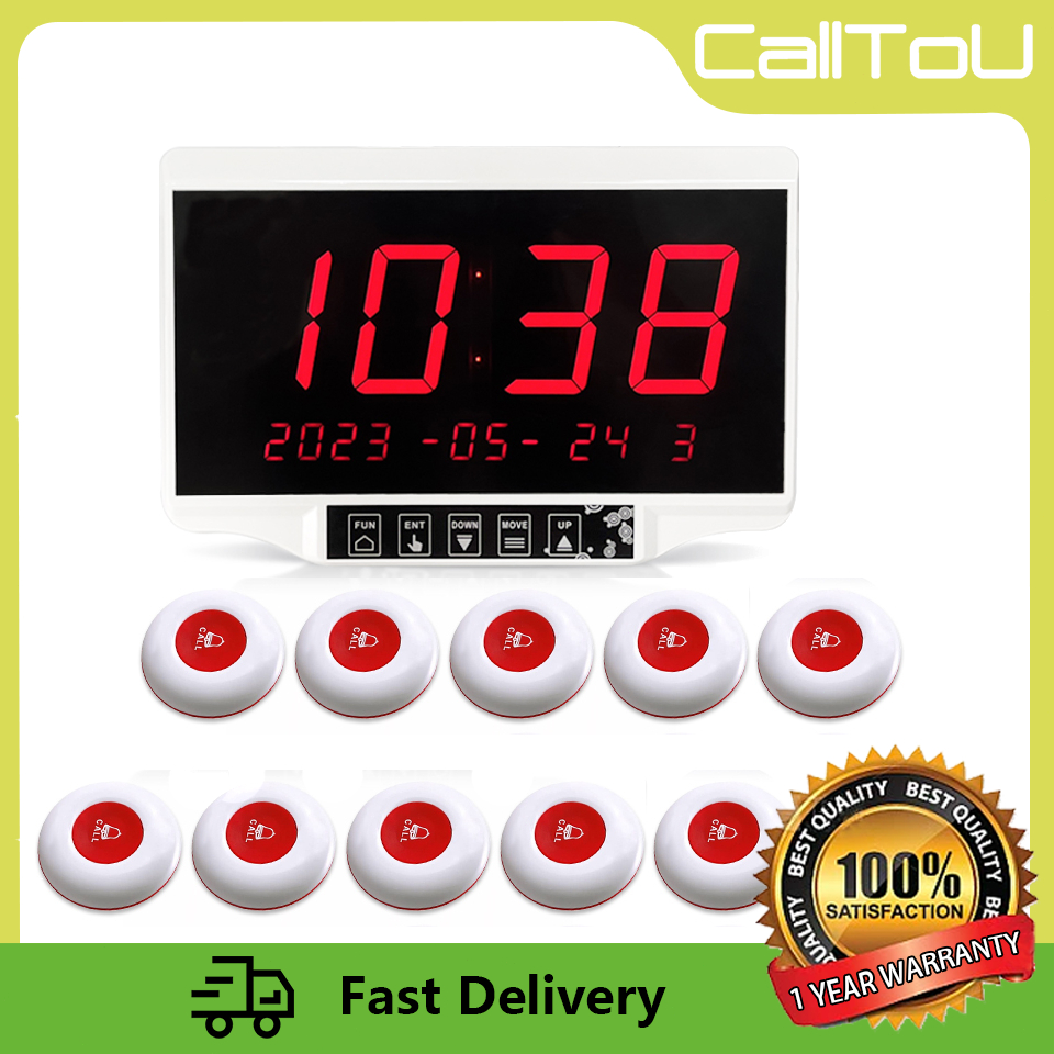 CallToU Restaurant Pager Wireless Calling System Order Calling Queue System Time LCD Display for Cafe/Clinic/Counter