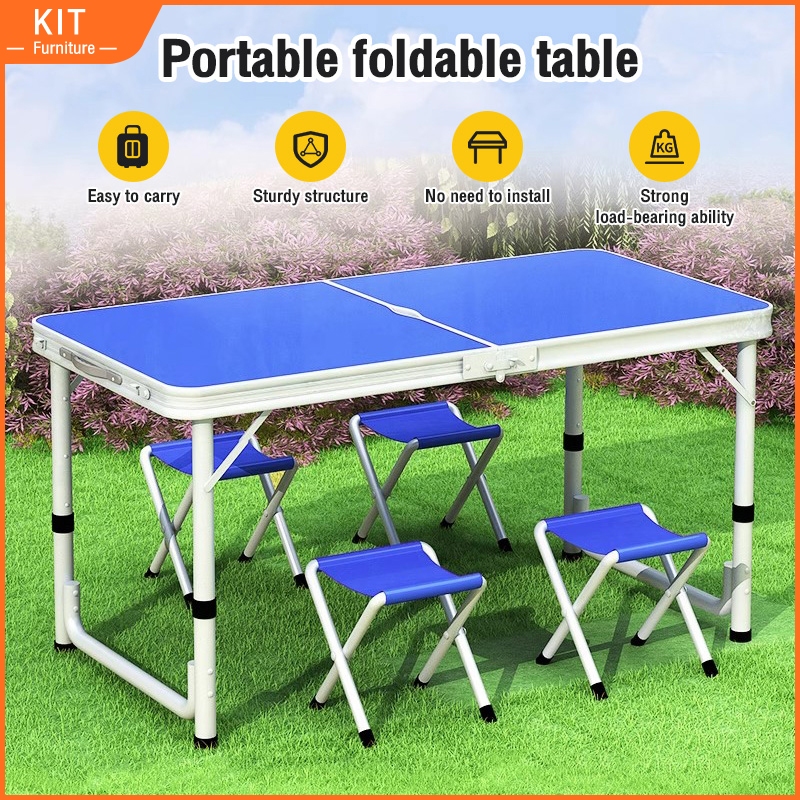 120CM Aluminium Folding Table Portable Camping Table Adjustable Outdoor Picnic & Indoor Table w/ 4 Chair Meja Lipat 折疊桌