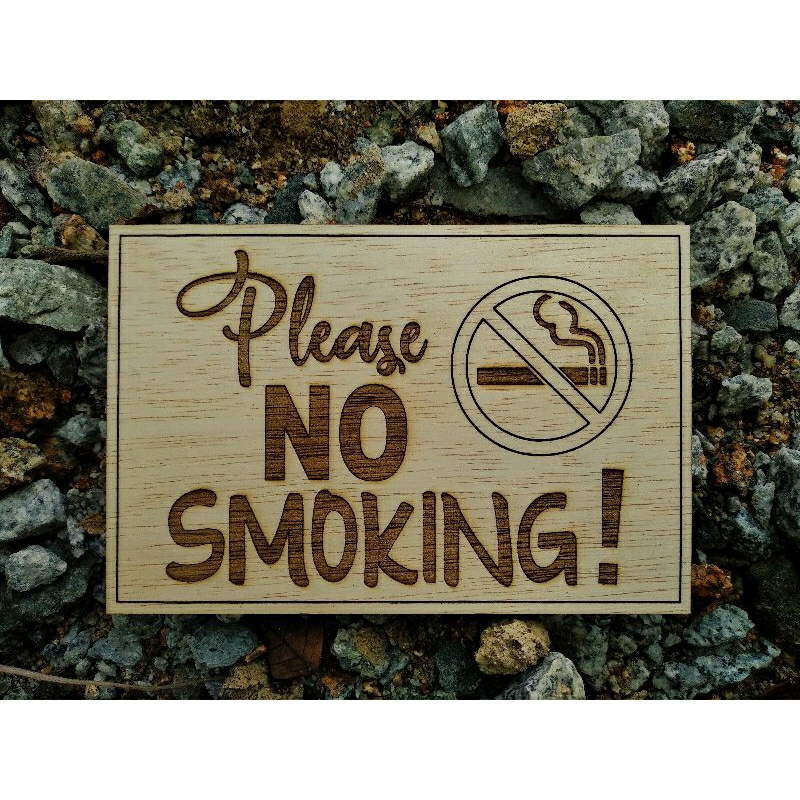 SignBoard Please No Smoking Wall Door Home Deco Wooden Kayu Plywood Engrave Wood Murah