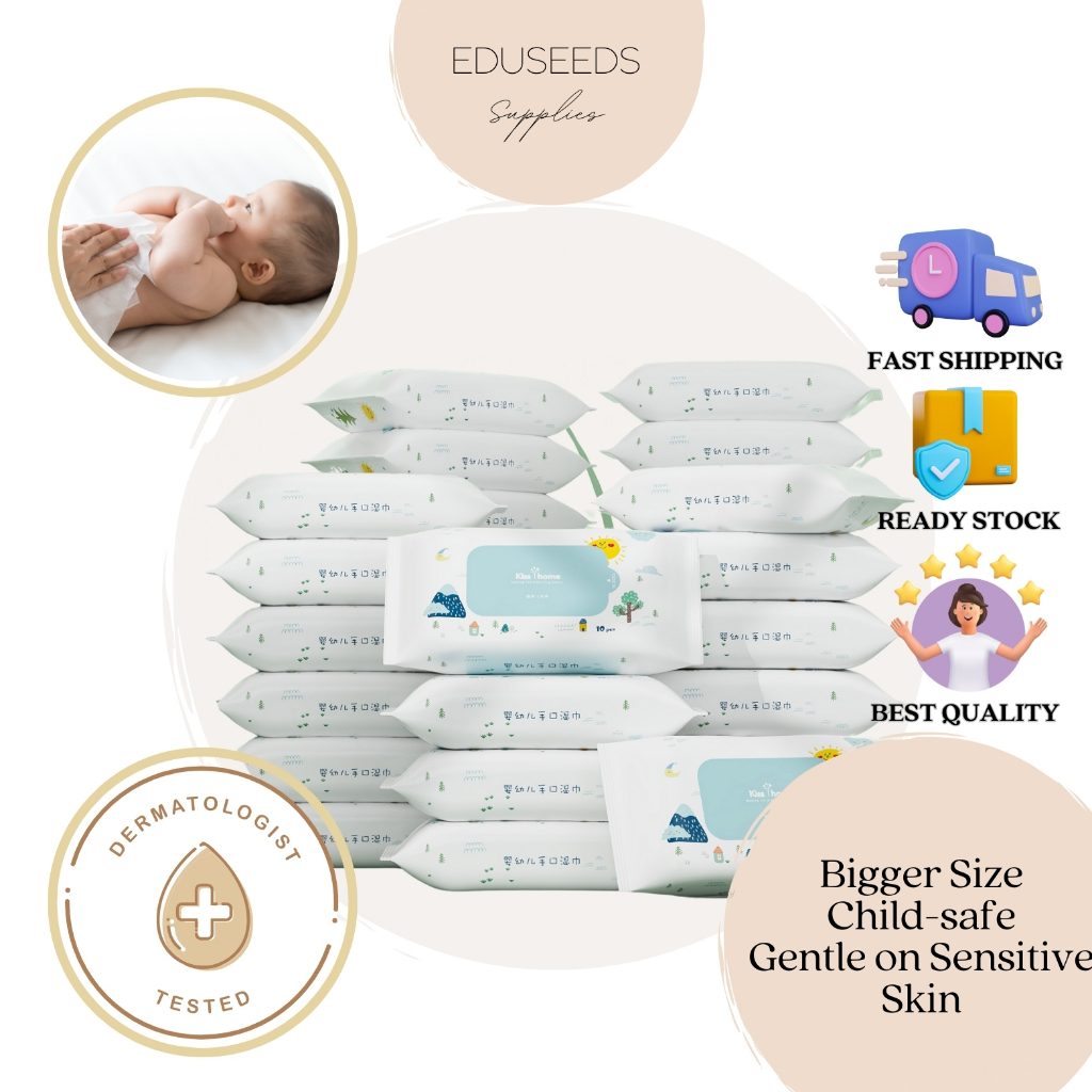 [Ready Stock] 10/80 Pcs Dermatologist Tested Baby Wet Tissue Mouth and Hand Wet Wipes