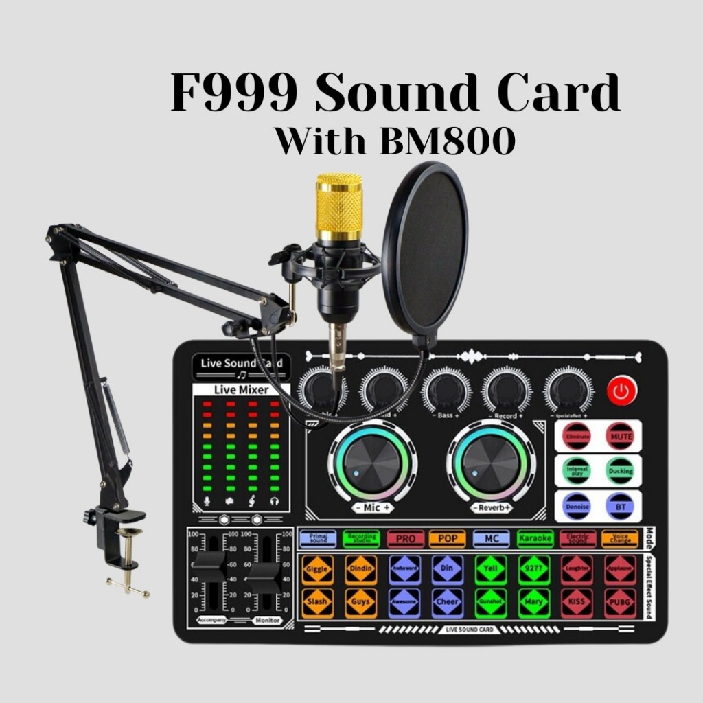 SoundCard F999 Bluetooth compatible External Wireless DJ Noise Reduction Mixer For Live Streaming