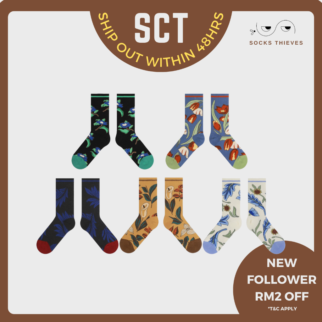 SCT Socksthieves Unisex Fashion Socks Funky Socks Cartoon Socks Sneaker Socks Art Socks Printed Socks - Floral Season