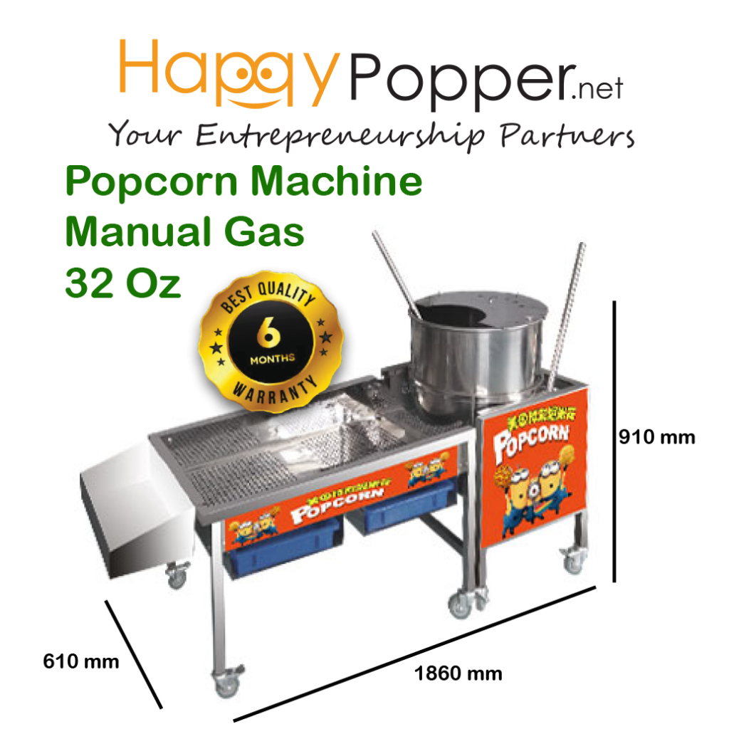 Happypopper Commercial Stainless steel Popcorn Pop corn Maker Machine Manual Stand Full Set 32oz Gas 32 oz Heavy Duty