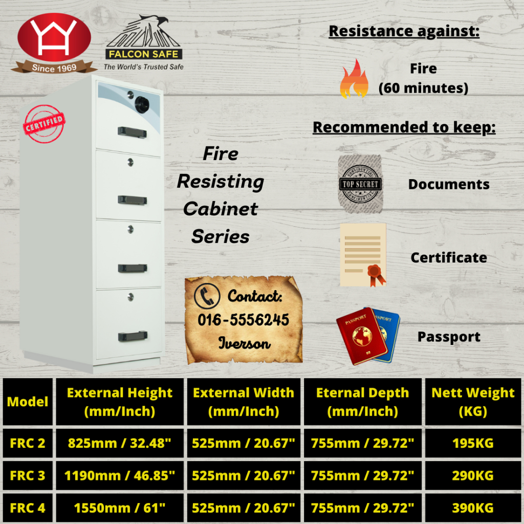 Falcon Fire Resisting Cabinet (FRC) 3 Drawers filing cabinet (290KG) Safebox Security Safe 保险箱 Peti Besi Keselamatan