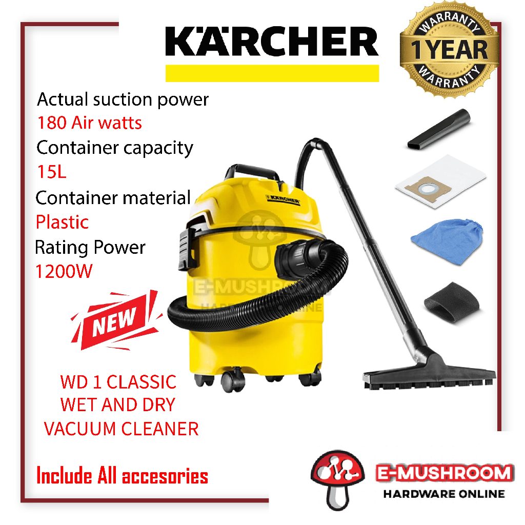 (NEW Model) Karcher WD1 Wet & Dry Vacuum Cleaner 15L 1200W Vakium Cleaner 吸塵機 WD1S Vacuum Vacum Rumah Vacuum Clean