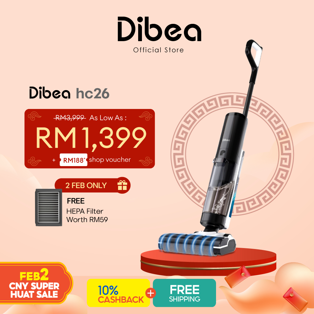 Dibea HC26/H8 Cordless Smart Wet Dry Floor Washer & Vacuum Cleaner | 99.9% Sterilization | Local Warranty