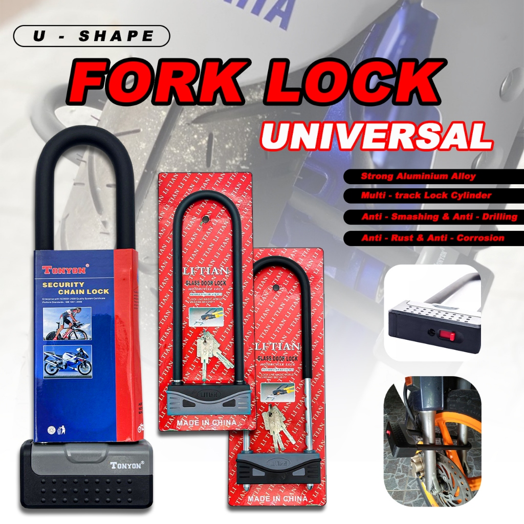 Heavy Duty Fork Lock Tonyun Security Chain Lock Motorcycle Motosikal Motor Kunci ULock U Lock