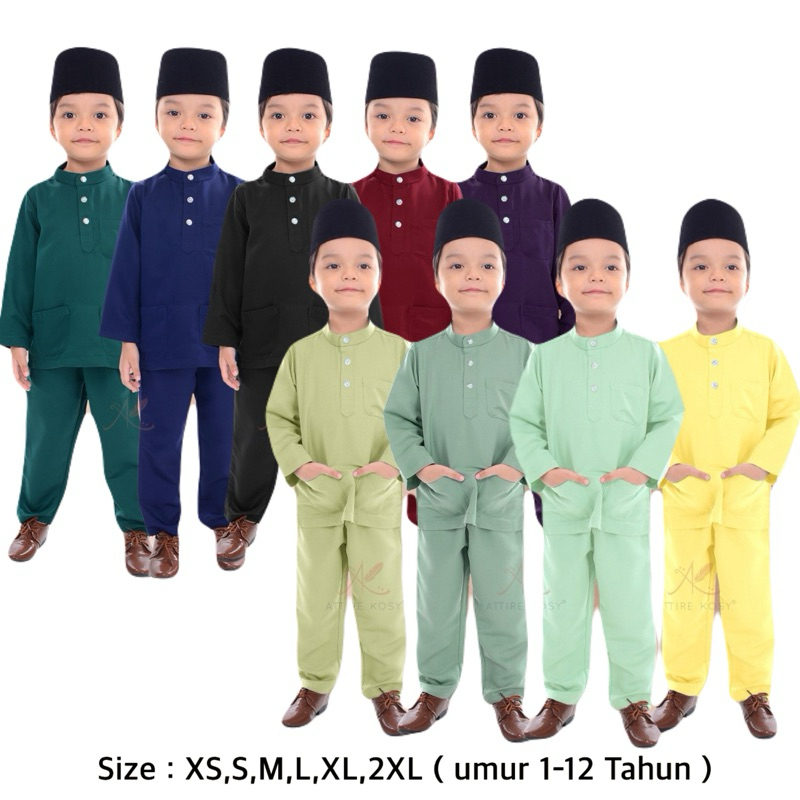 (KIDS 1-12 TAHUN) BAJU MELAYU BUDAK RAYA 2025 AYYASH BLACK SOFT YELLOW NAVY BLUE TEAL MINT DUSTY SAGE GREEN NUDE MAROON