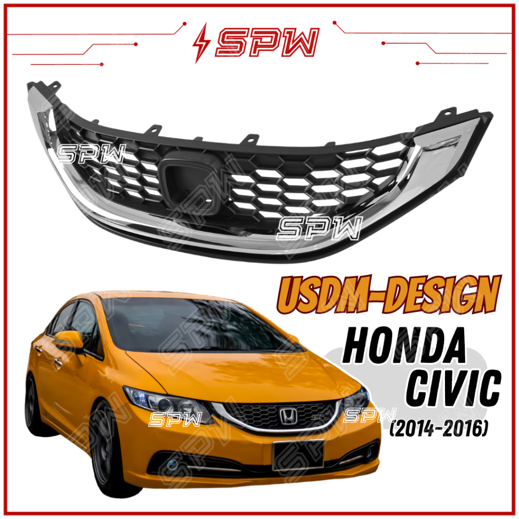 Honda Civic FB Facelift (2014-2016) USDM Front Grill Grille Grilles Exterior Accessories Sarong ABS US 2014 2015 2016