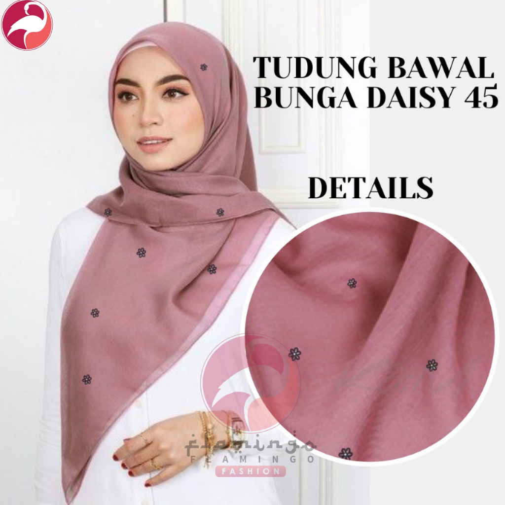 BAWAL PREMIUM BUNGA DAISY COTTON Bidang 45 Square Hijab