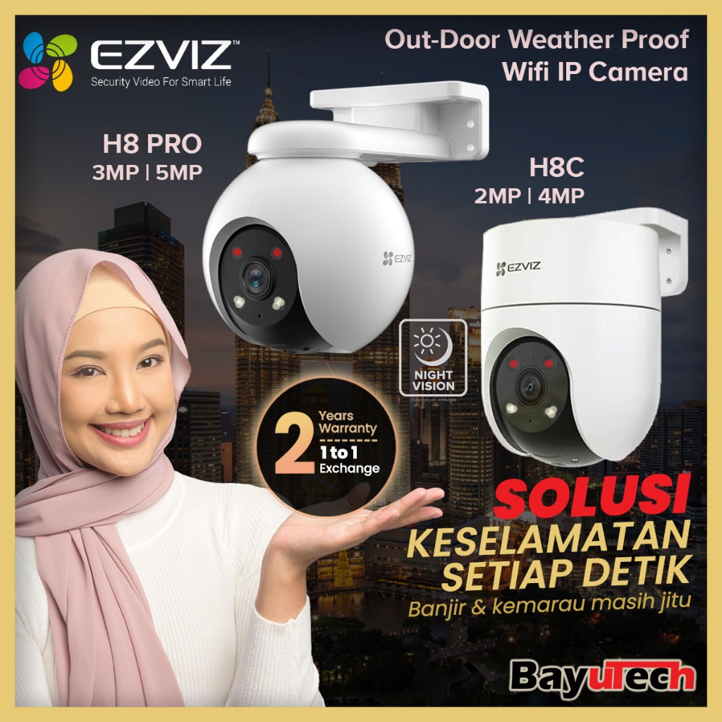 EZVIZ H8 Pro / H8c 2MP 3MP 4MP 5MP Outdoor Pan & Tilt Wi-Fi CCTV, Color Night Vision, Active Defense, Human Detection