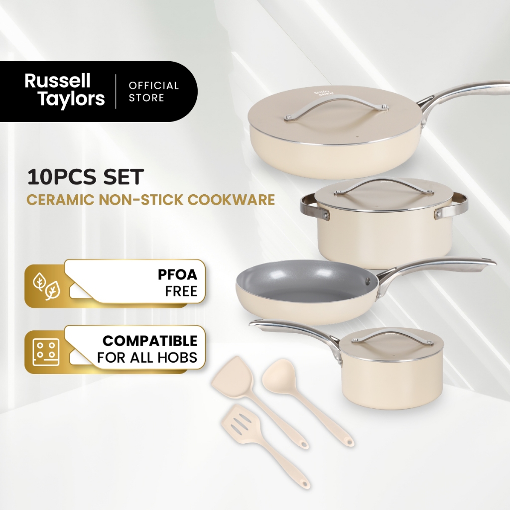 Russell Taylors Ceramic Non-Stick Cookware Set - Fry Pan + Saucepan + Casserole (10 Pcs) CW-3