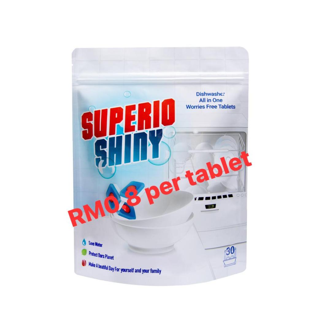 SUPERIO SHINY DISHWASHER ALL IN ONE WORRIES FREE TABLETS 30PCS