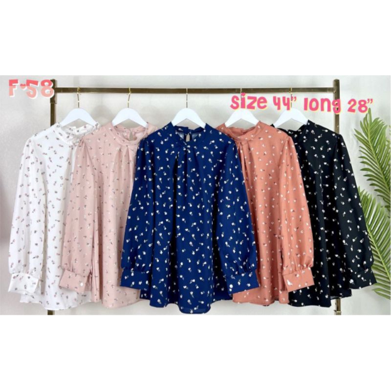 ?READYSTOCK?Blouse F58 corak / Kemeja design terbaru / Blouse viral leher bulat / Baju murah terkini / Baju design baru