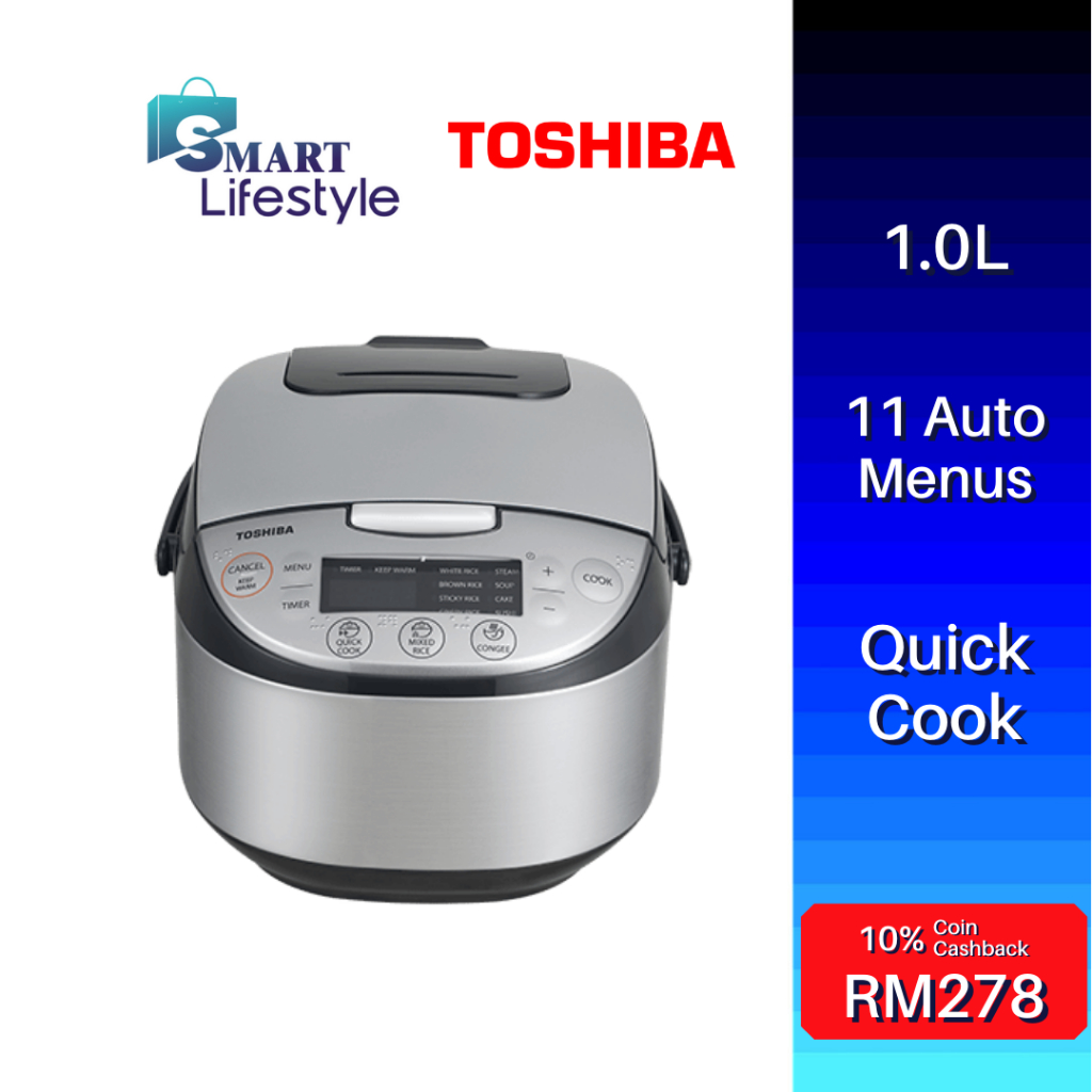 Toshiba Digital Rice Cooker (Silver) 11 Auto Menu Programs 1.0L Quick Cook RC-10DR1TMY(S)