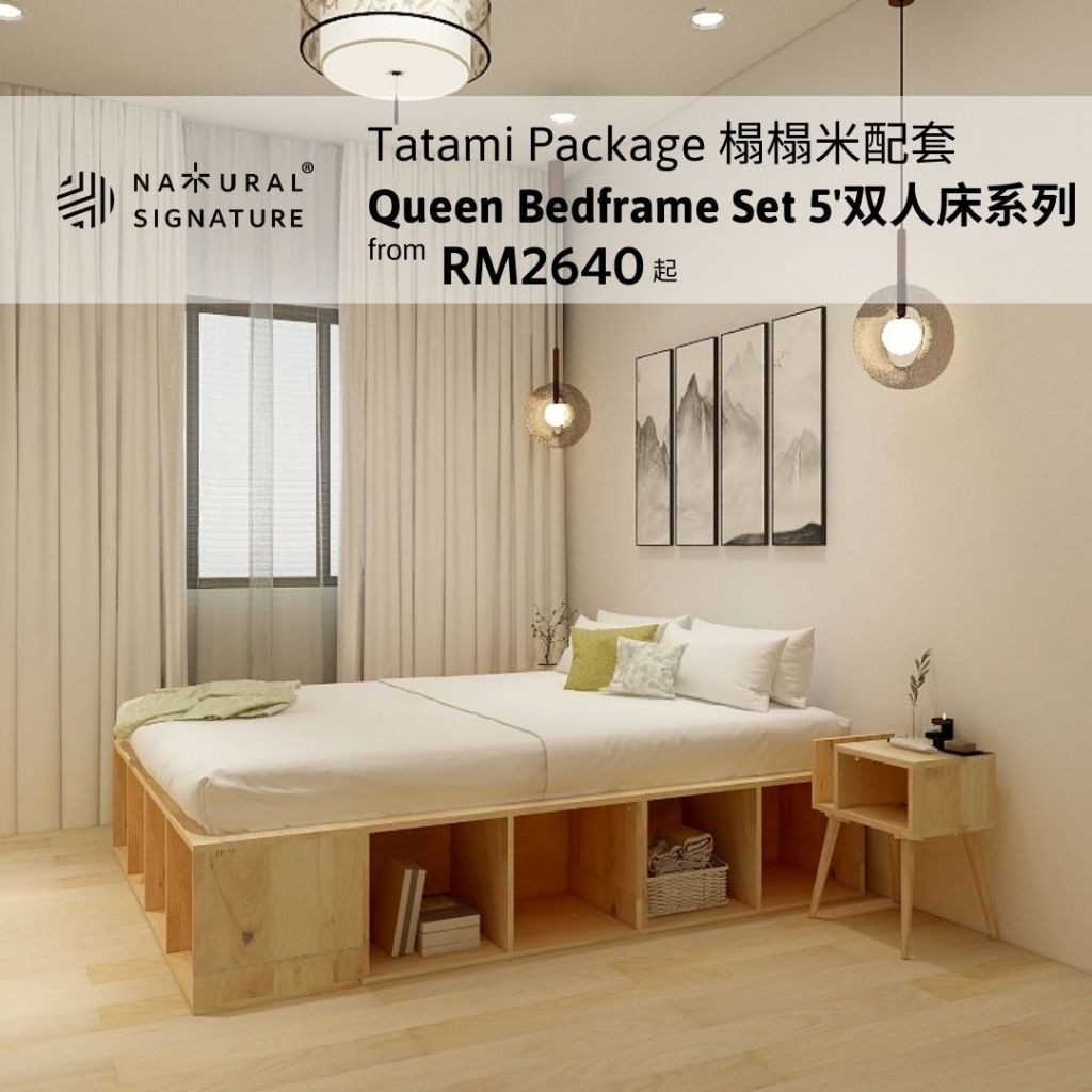 Natural Signature TQB Tatami Package-Queen Bedframe Set/Tatami Queen bedframe package/Solid wooden tatami bedframe/榻榻米配套