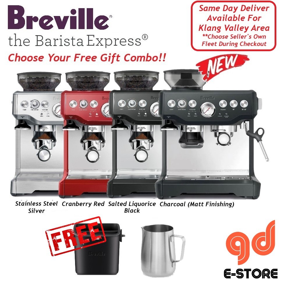 Breville BES870 Barista Express Espresso Machine Silver Red Black Charcoal (pm us for same day delivery)