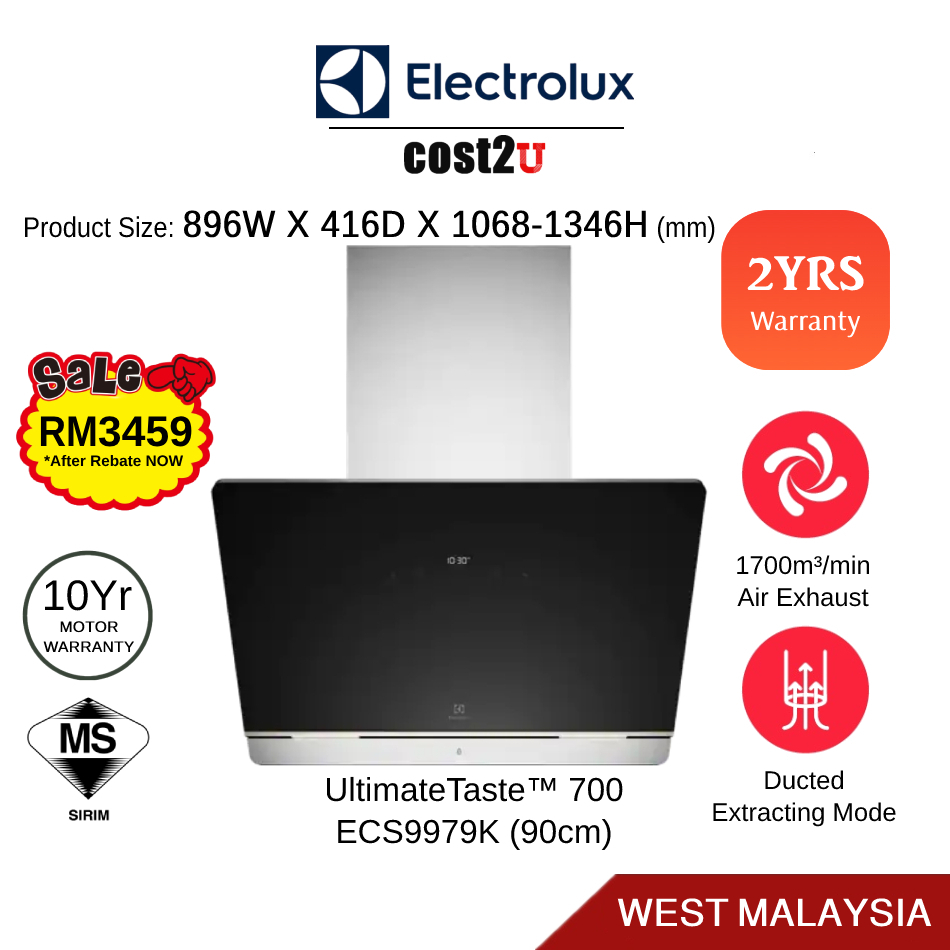 Electrolux 90cm UltimateTaste™ 700 Slope Extractor Hood | ECS9979K (Slope Hood Kitchen Hood Range Hoods Penghisap Asap)