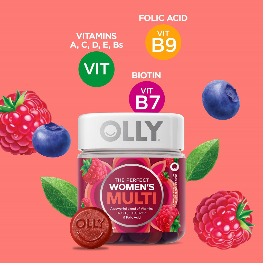 ⚡Ready stock⚡EXP：05/2025 Olly Women's Multivitamin 70 Gummy Vitamins A, D, C, E, Biotin, Folic Acid Supply 35 Day