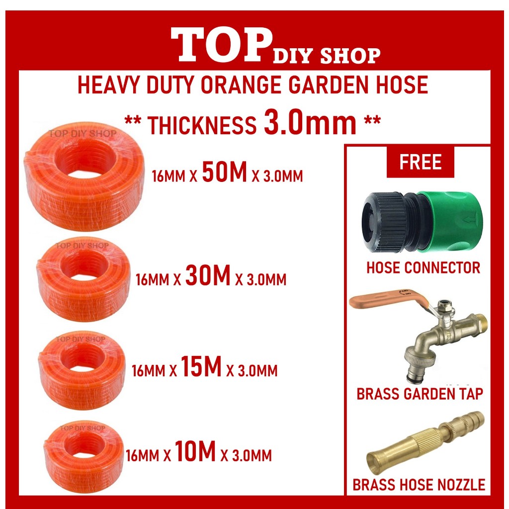 Getah Paip Gulung Getah Paip Air Heavy Duty Hose Pipe Getah Garden Hose Wate Pipe 10meter/30meter/50meter (16mm x 3.0mm)