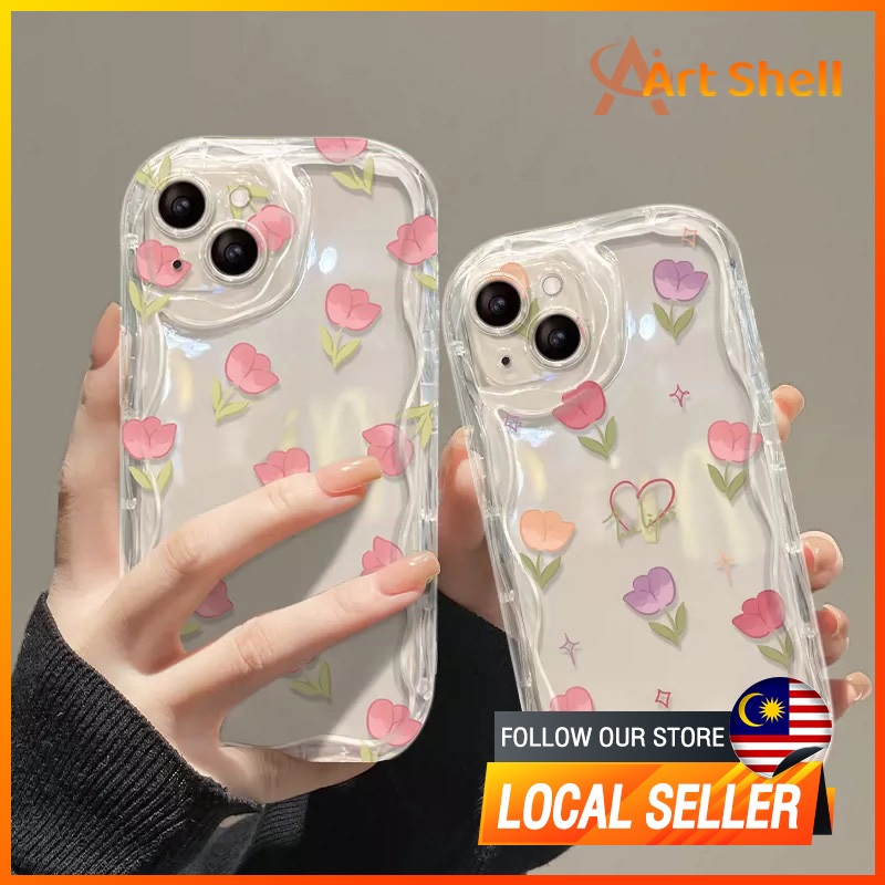 Spring pink and colored tulips Compatible for IPhone 15 Plus 11 14 13 12 15 Pro Max XR X XS Max 15 7Plus 8plus Wavy