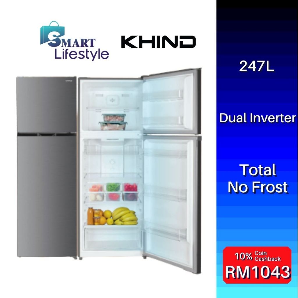 Khind 2-Door Dual Inverter Refrigerator (247L) RF275