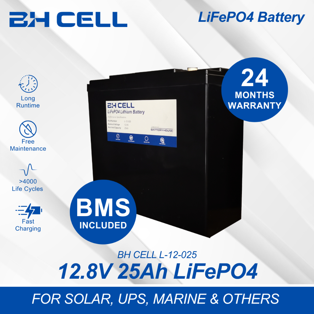 BH CELL L-12-025 LITHIUM BATTERY LIFEPO4 12.8V 025AH - 2 YEARS WARRANTY - BMS INCLUDED