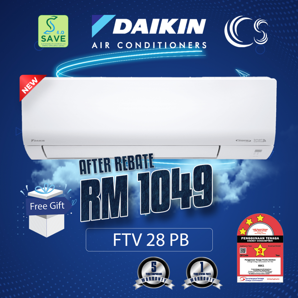 [FREE DELIVERY] DAIKIN Aircond Non inverter With ion Daikin 1.0HP - 2.5HP FTV PB / FTV AB