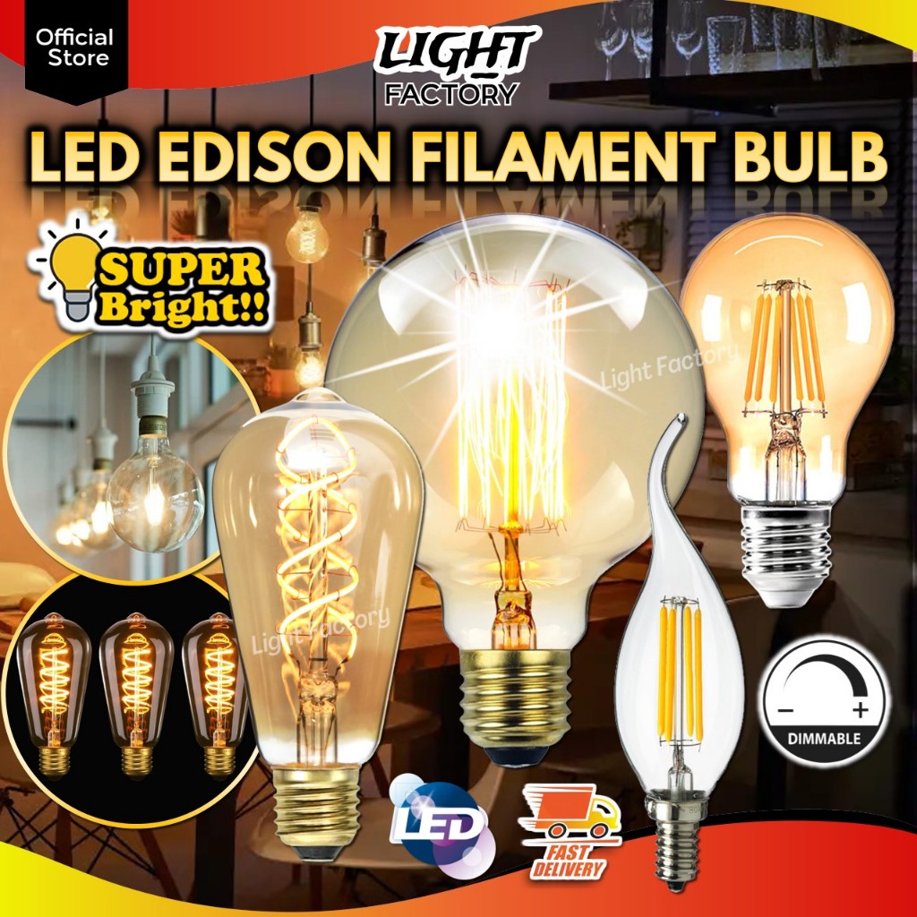 LED Edison Filament Bulb 4W 6W 40W Retro Vintage LED Candle Bulb E14 E27 Daylight / Warmwhite Mentol Lampu C35 ST64 G95