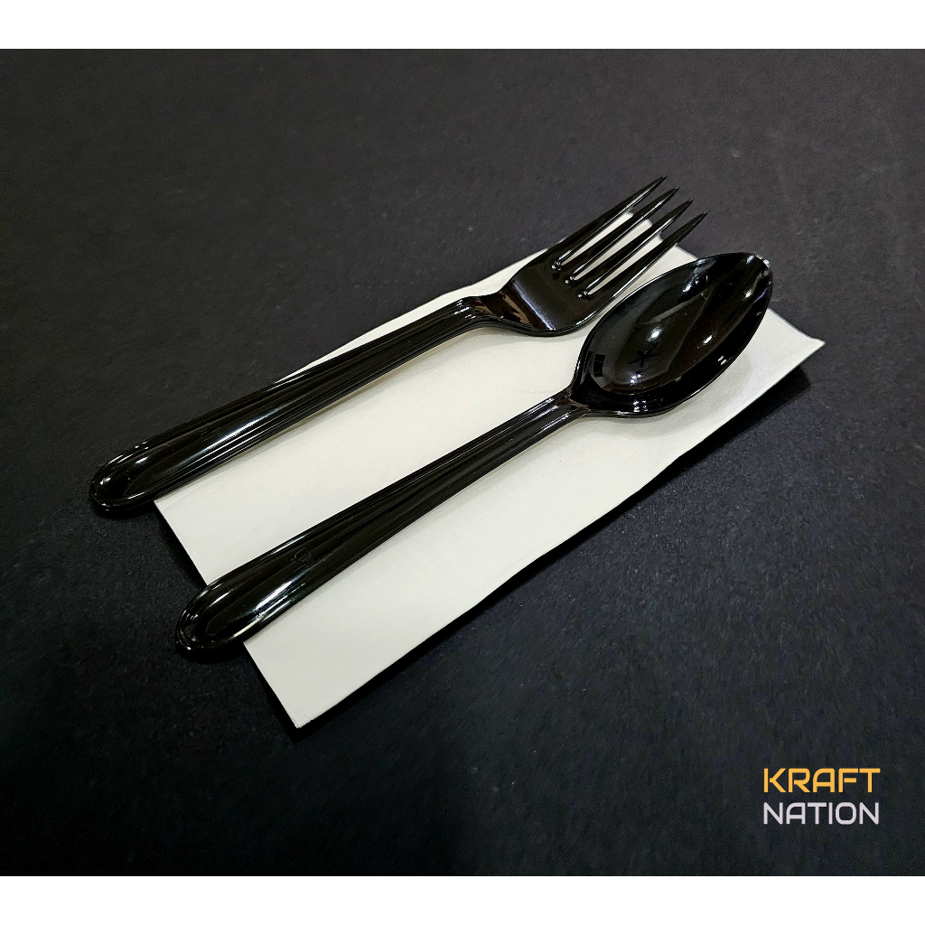 [Wholesales] 17cm Disposable Premium Luxury Plastic/Wheat Cutlery Set (Spoon, fork ,tissue) Kitchen Takeaway Utensils