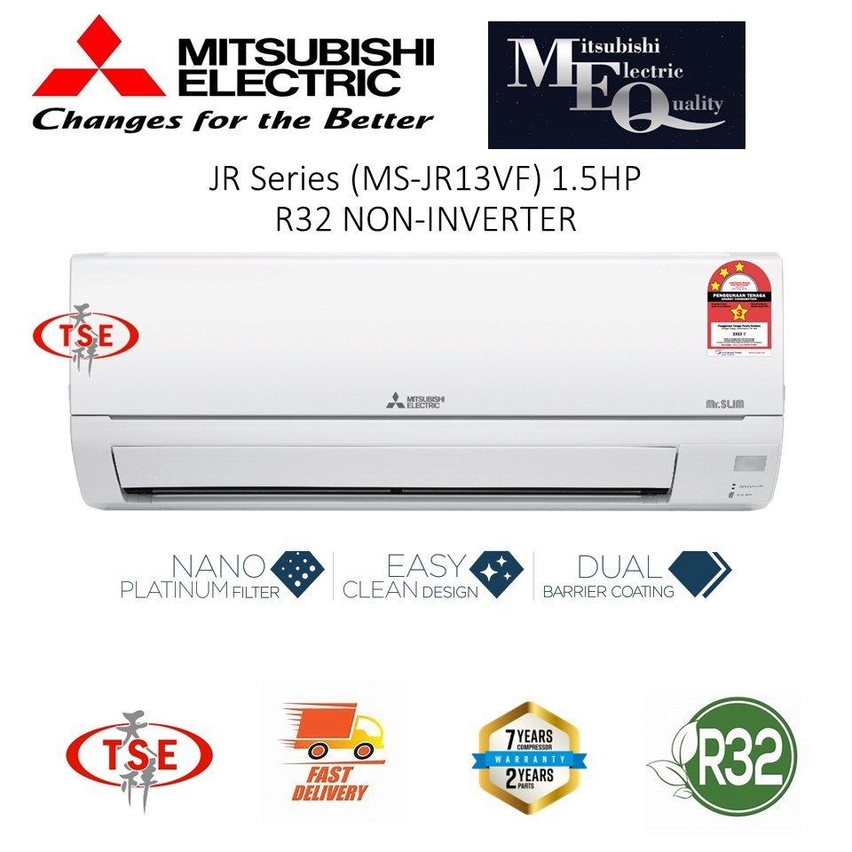 Mitsubishi (MS-JR13VF) 1.5HP Wall Type AIR CON Non-Inverter R32 Gas