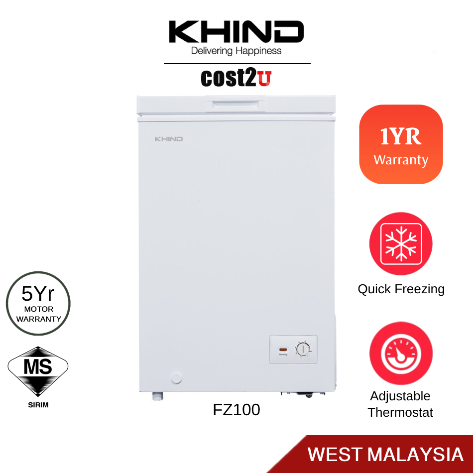 Khind 100L Chest Freezer | FZ100 (Frozen Food Upright Freezer Pembeku Dada Freezer Dada Peti Pembeku 冷冻柜)