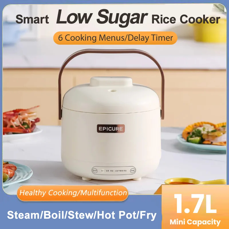 Low Sugar Rice Cooker 1.7L Mini Rice Cooker Non-stick Pan Multi Cooker With 6-function Menu Electric Cooker With Steamer