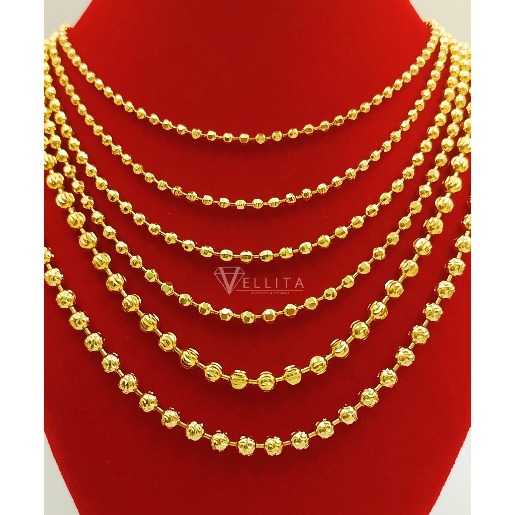 [VJ]Cop916 Necklace "Beads" W:2mm/3mm/4mm 999.9 Bangkok Gold Plated {Rantai Leher Bola}