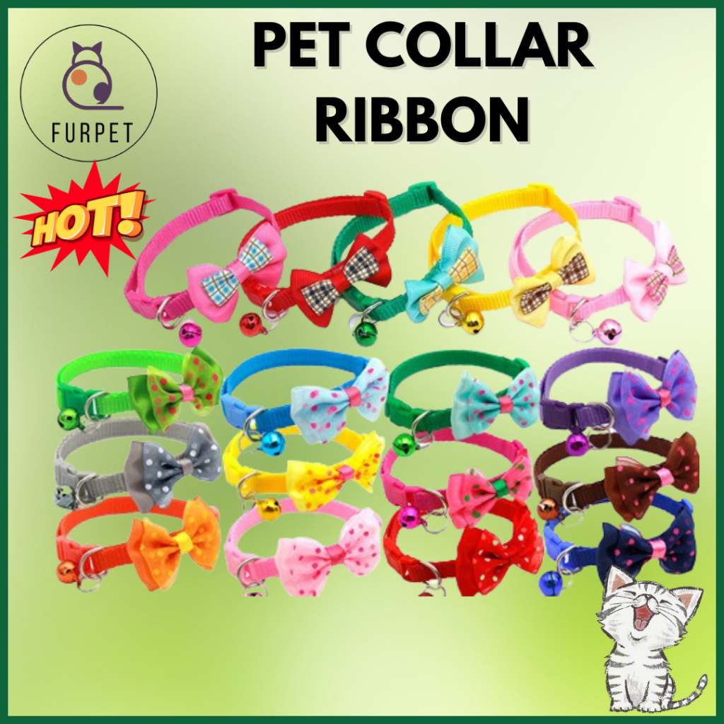 FURPET Pet Cat Dog Collar Bell Pet Neck Adjustable Necklace Strap Ribbon Rabbit Kitten Kolar Loceng Rantai Kucing