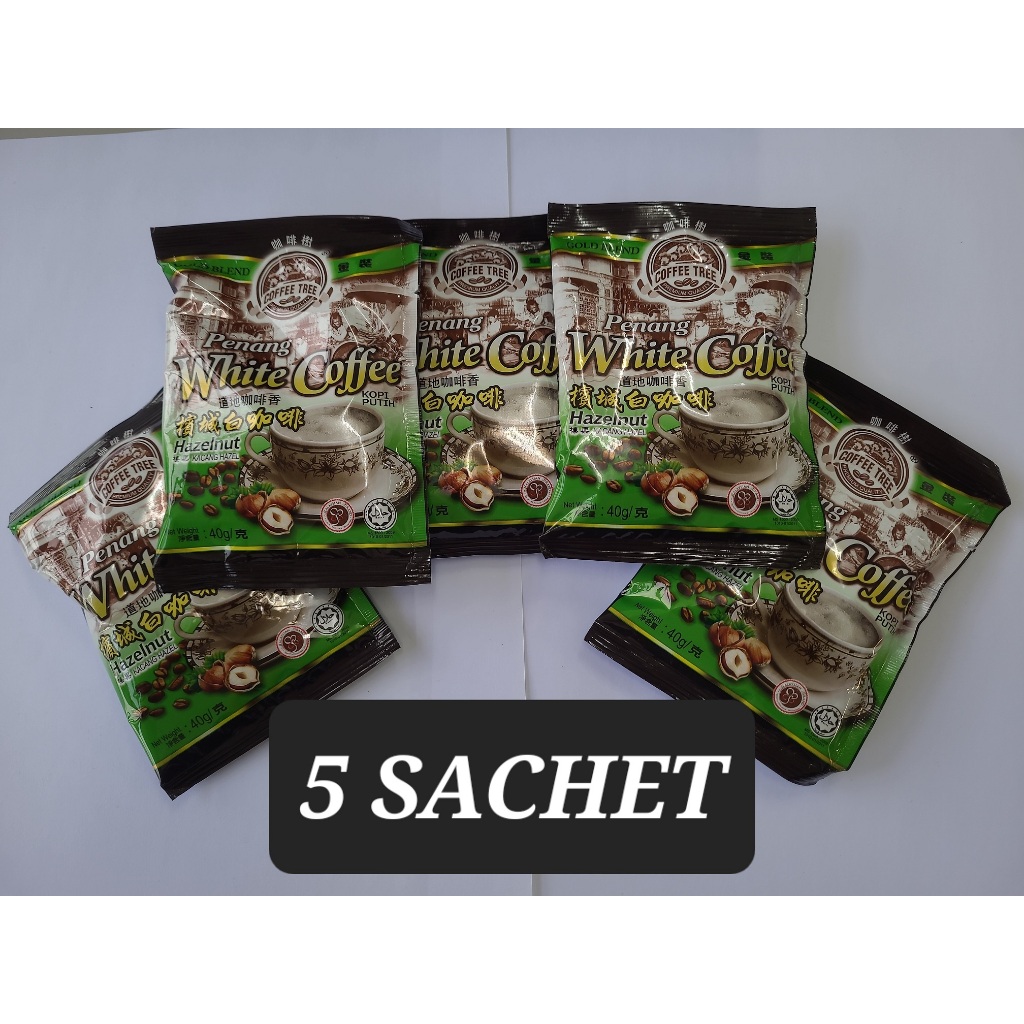 Coffee Tree Penang White Coffee HAZELNUT - 5 SACHET x 40g - EXPIRY DATE : AUG 2027