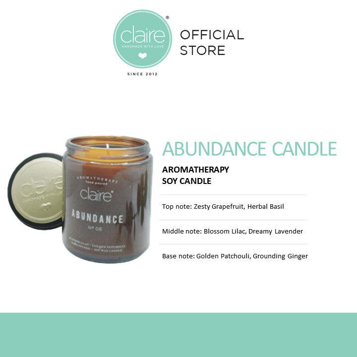 Claire Organics Aromatherapy Soy Candle (Relax Candle/Relieve Candle /Romance Candle/Abundance Candle)