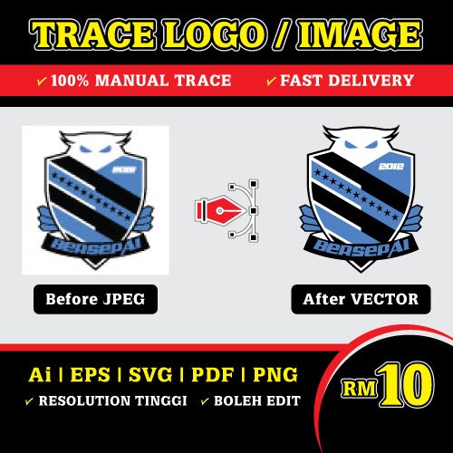 UPAH TRACE LOGO & GAMBAR MURAH - akan dapat File Ai, PDF dan PNG