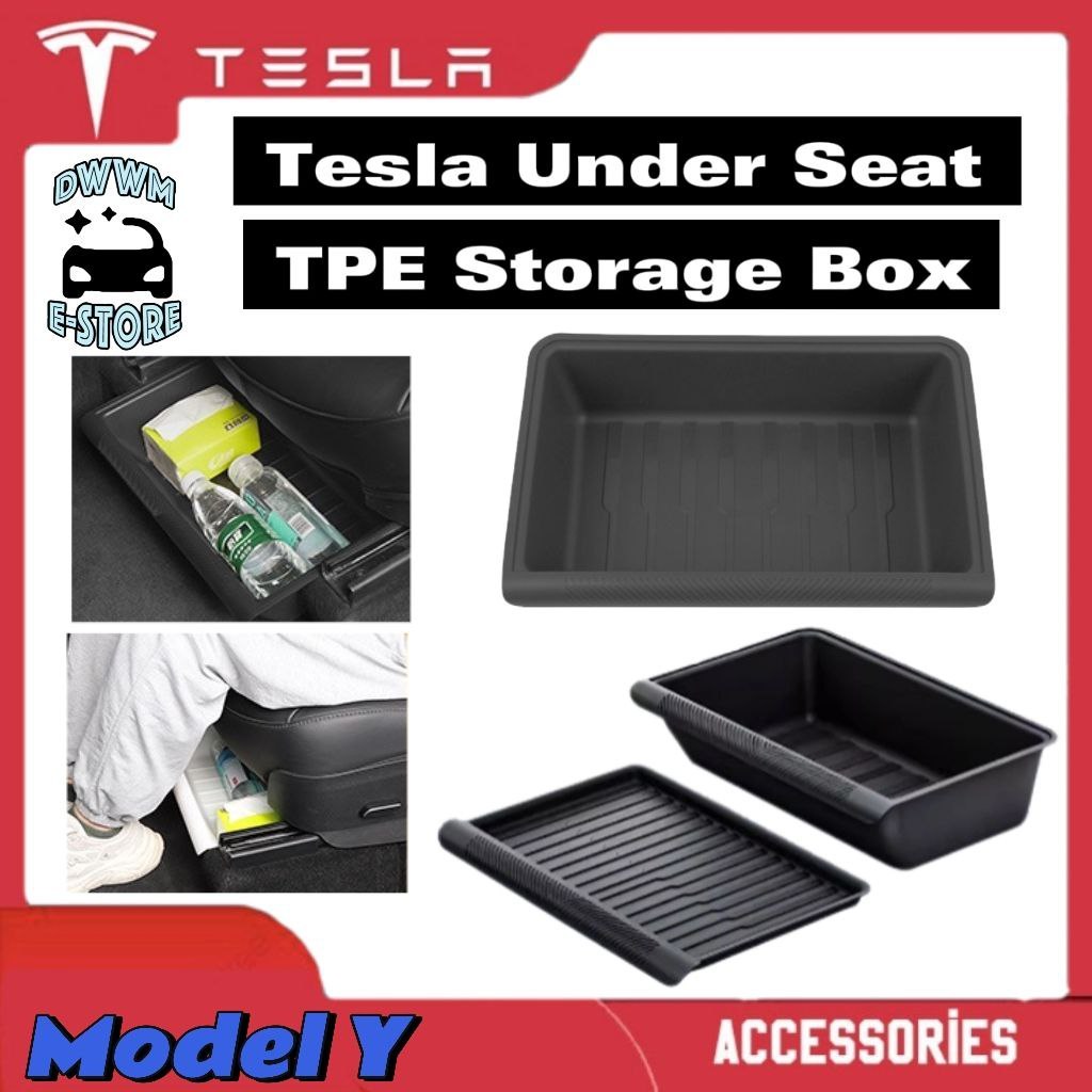 Tesla Model Y Car Rear Under Seat TPE Storage Box High Capacity Organizer Case Hidden Box Drawer Decoration Accessories